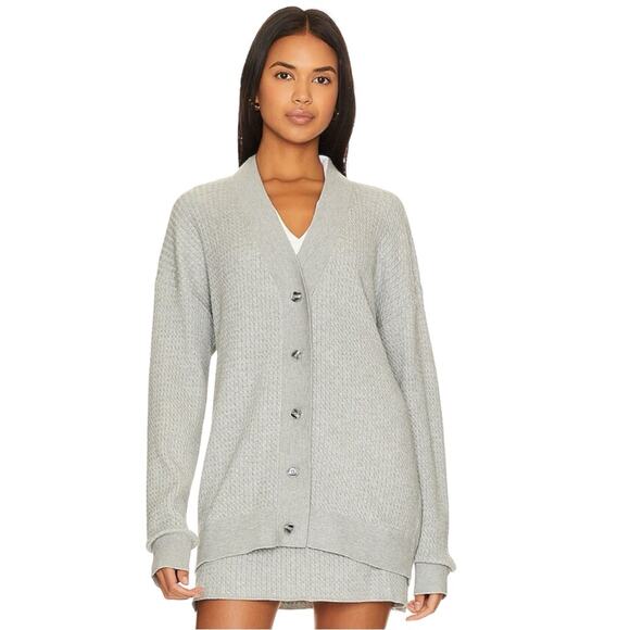 WeWoreWhat Varsity Cardigan Sweater Button Front Long M/L Heather Grey NWT - Picture 3 of 16